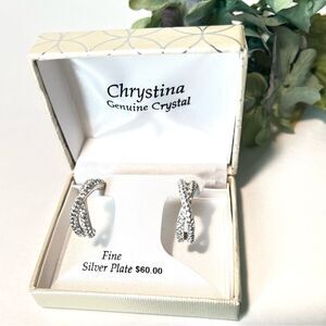 Chrystina Genuine Crystal Fine Sterling Silver Plated Half Hoop  Earrings